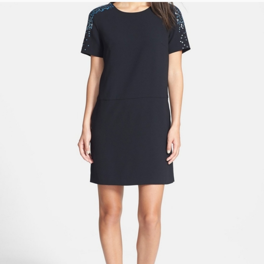 Halogen black shift dress sequin embellished shoulder LBD work